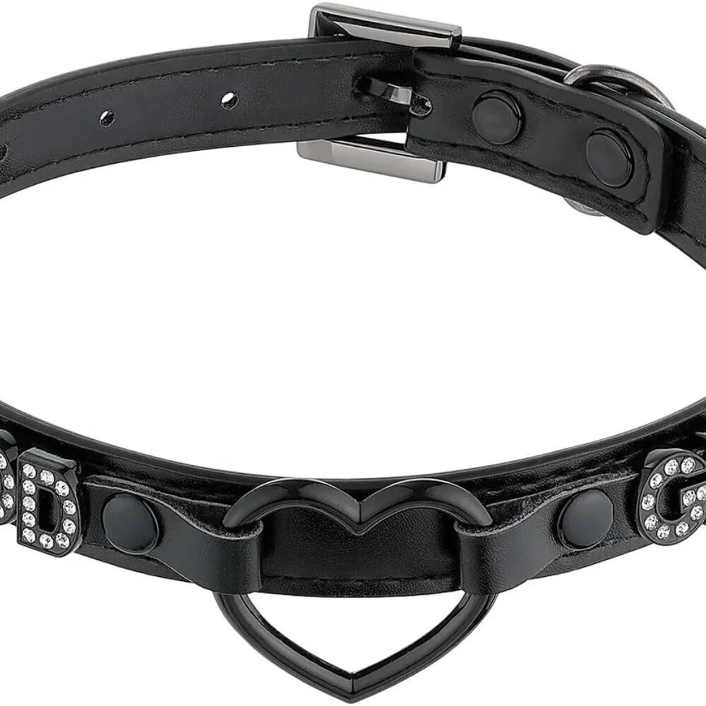 Black Faux Leather Heart O-ring Choker for Women Adjustable Punk Jewelry
